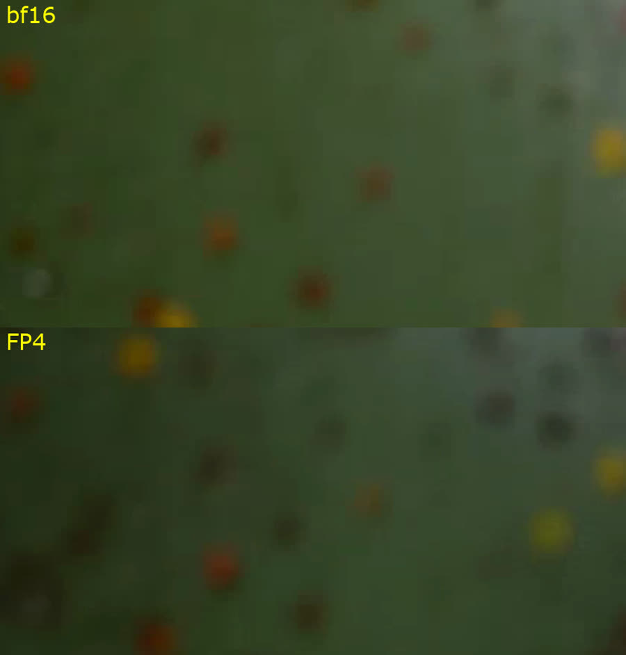 Magnified crop of the static background wall from each run